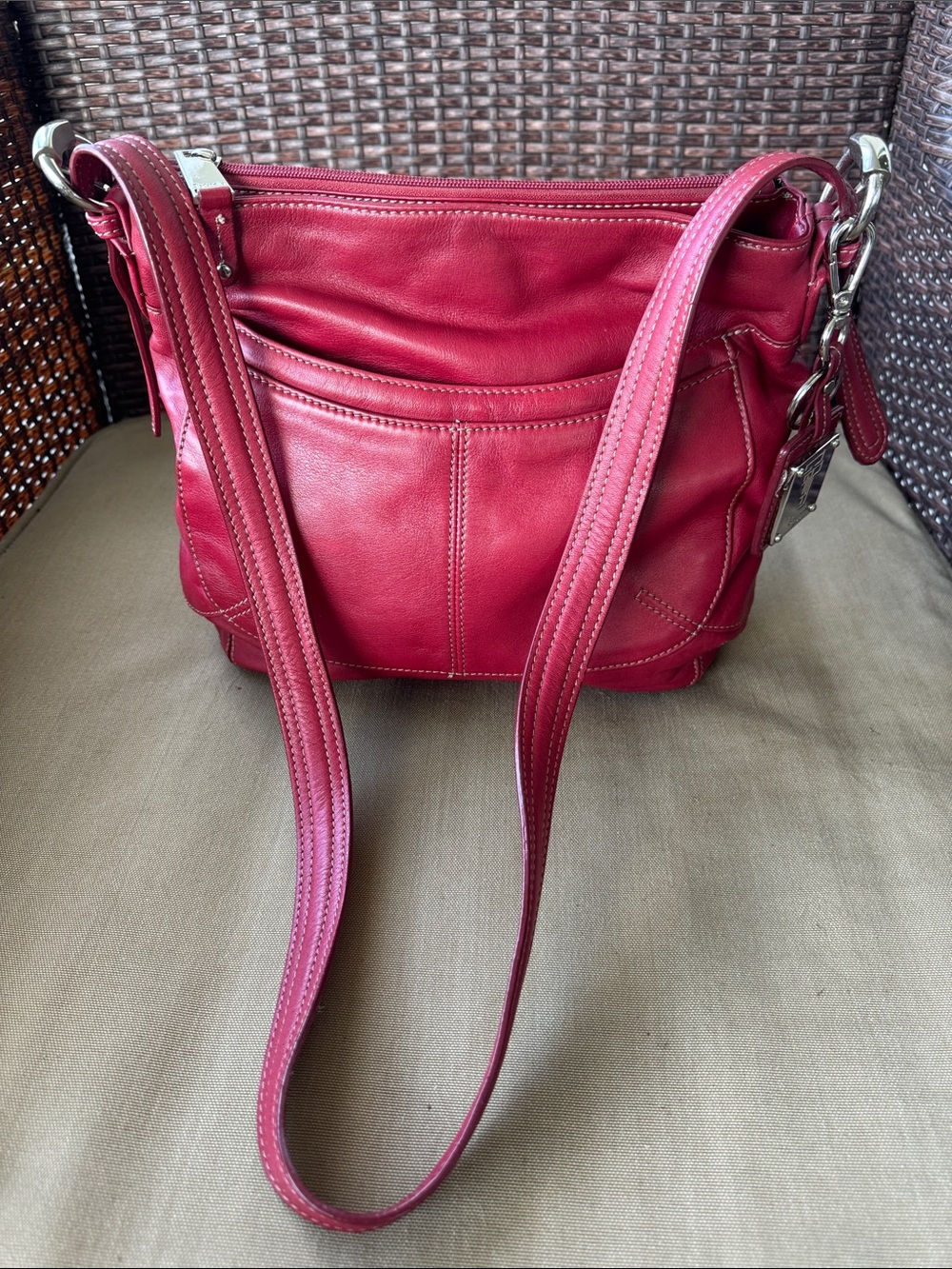 Tignanello rich Red  ultra-soft Leather Multi-Compartment Shoulder Bag